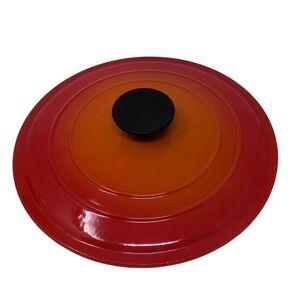 Le Creuset Flame Orange Enameled Cast Iron Round Lid ONLY Size E Made in France